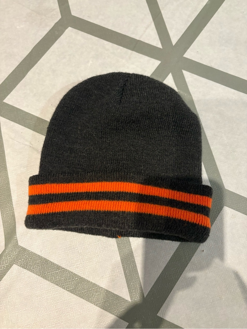 3/15$ Kids Black Beanie Hat with Orange Stripe